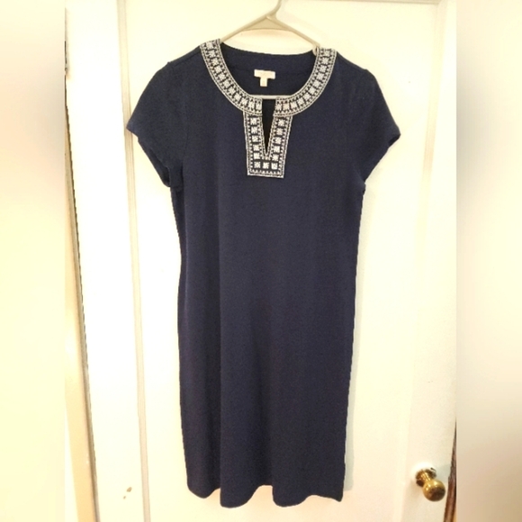 Talbots Cotton Navy & White Embroidered Shift Sz. SP Dress. LIKE NEW - Picture 1 of 7